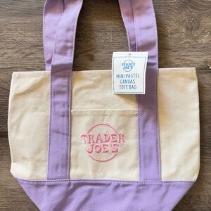Trader Joe’s Mini Pastel Canvas Tote Bag New With Tags Light Purple